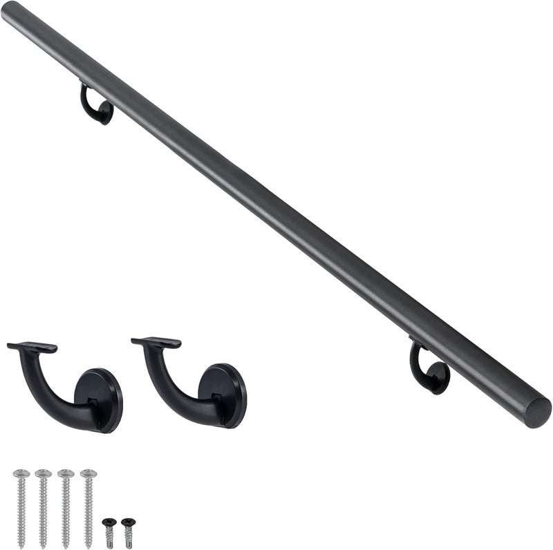 Picesa 6FT Modern Aluminum Handrail Set, handrails for Indoor Stairs,Deck,Slope, Wall Mounted Staircase handrails, Zink Alloy Brackets Included,Rust Free. (Matte Black, 6 FT) - Image 1
